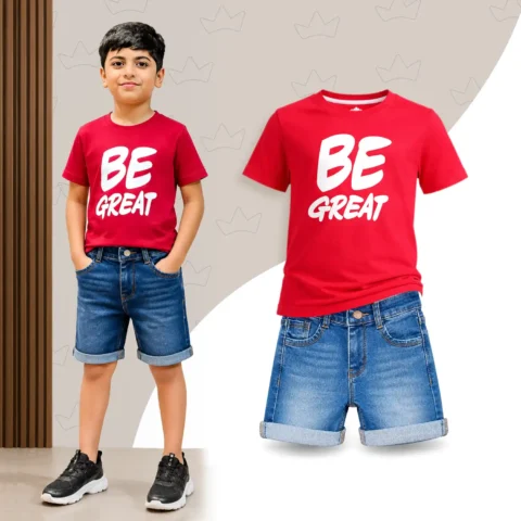 Be Great Set + Light Blue Denim Shorts (Combo)