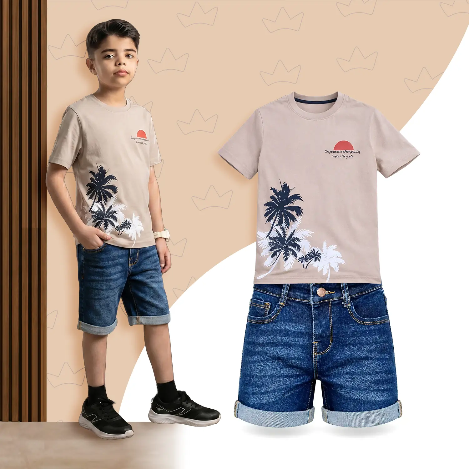 Palm Trees Set + Deep Blue Denim Shorts (Combo)