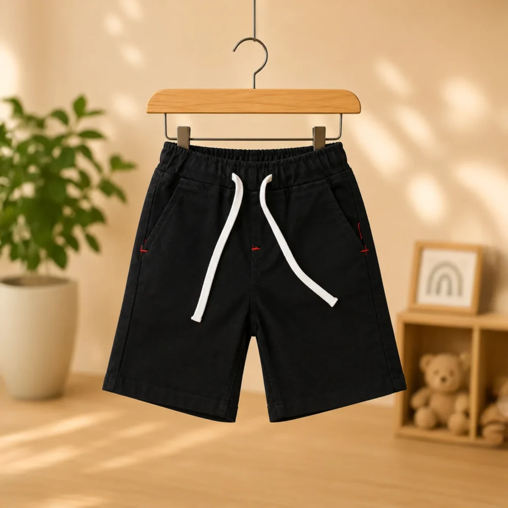 Black Boys Elastic Denim Shorts – Casual Summer Wear