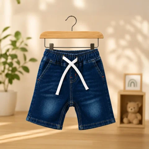 Dark Blue Boys Elastic Denim Shorts – Casual Summer Wear