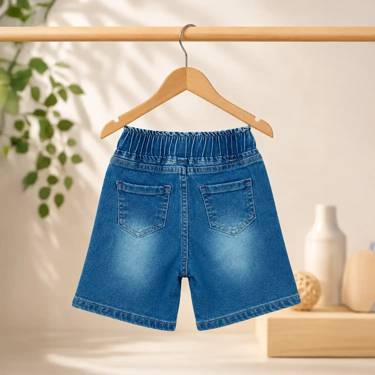 Light Blue Boys Elastic Denim Shorts – Casual Summer Wear - Image 2