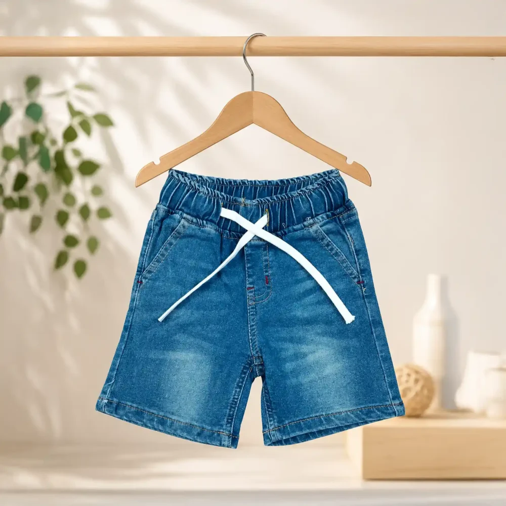 Light Blue Boys Elastic Denim Shorts – Casual Summer Wear