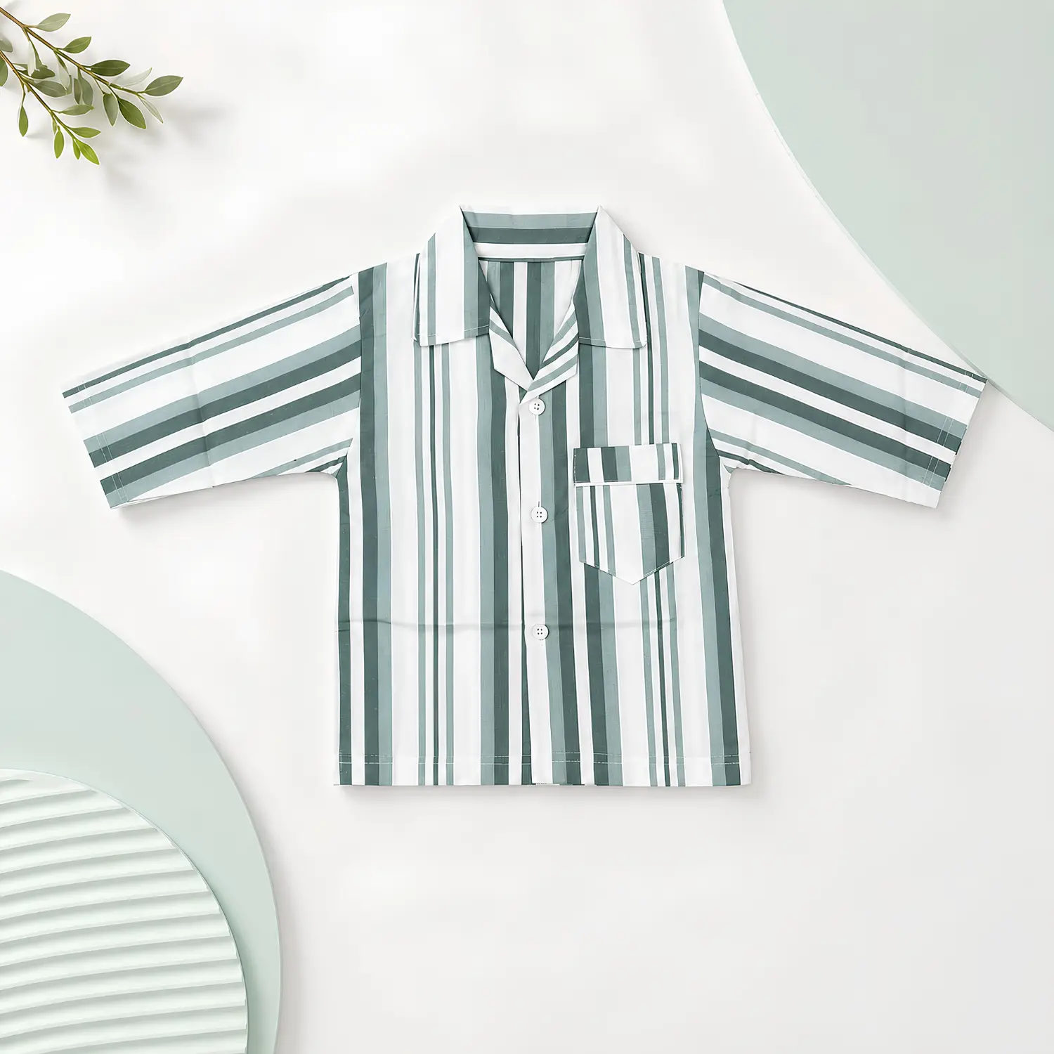 Boys Green Striped Night Suit - Image 2