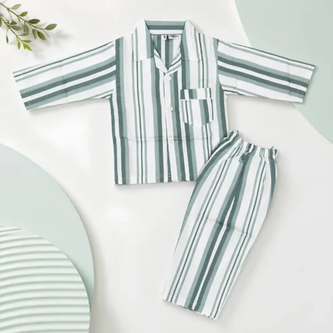 Boys Green Striped Night Suit