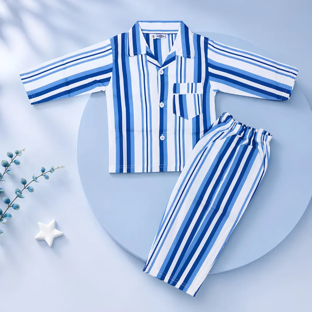 Boys Blue Striped Night Suit