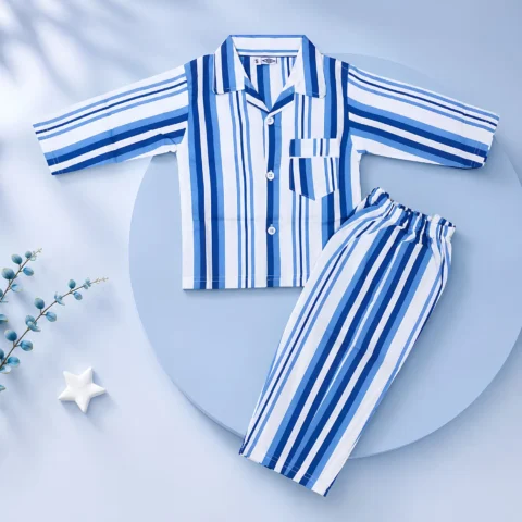 Boys Blue Striped Night Suit