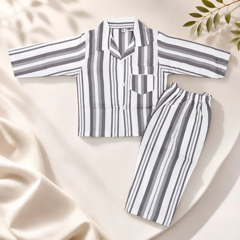 Boys Brown Striped Night Suit