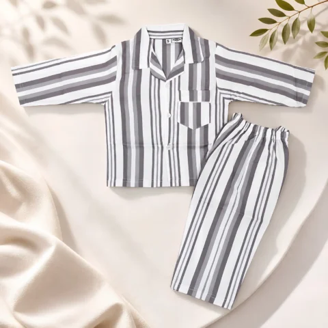 Boys Brown Striped Night Suit