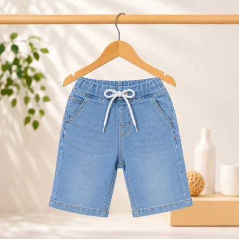 Sky Blue Boys Elastic Denim Shorts – Casual Summer Wear