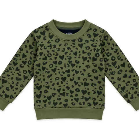 Girls Olive Green Heart Sweatshirt