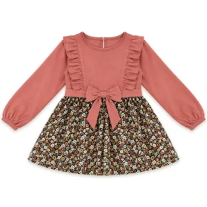 Girls Dusty Rose Corduroy Floral Frock