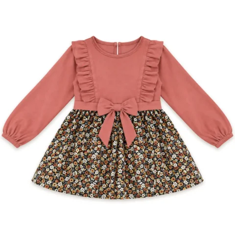Girls Dusty Rose Corduroy Floral Frock