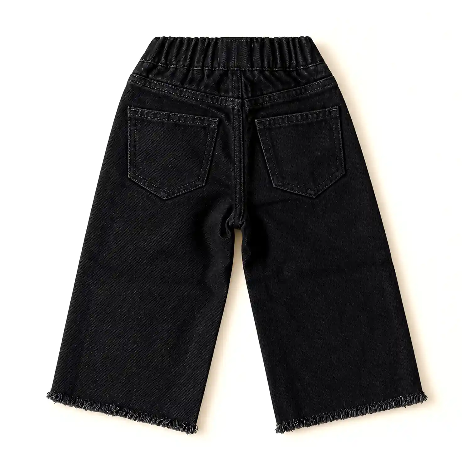 Girls Black Baggy Denim Pant with Embroidery - Image 3