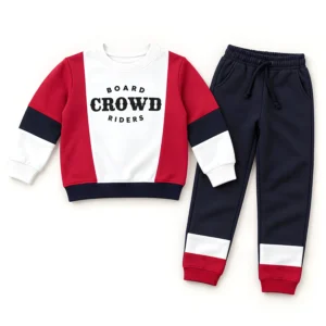 Navy Blue Boys Tracksuit Set with Maroon & White Panels