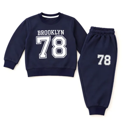 Navy Blue Boys Tracksuit Set with Brooklyn 78 Print
