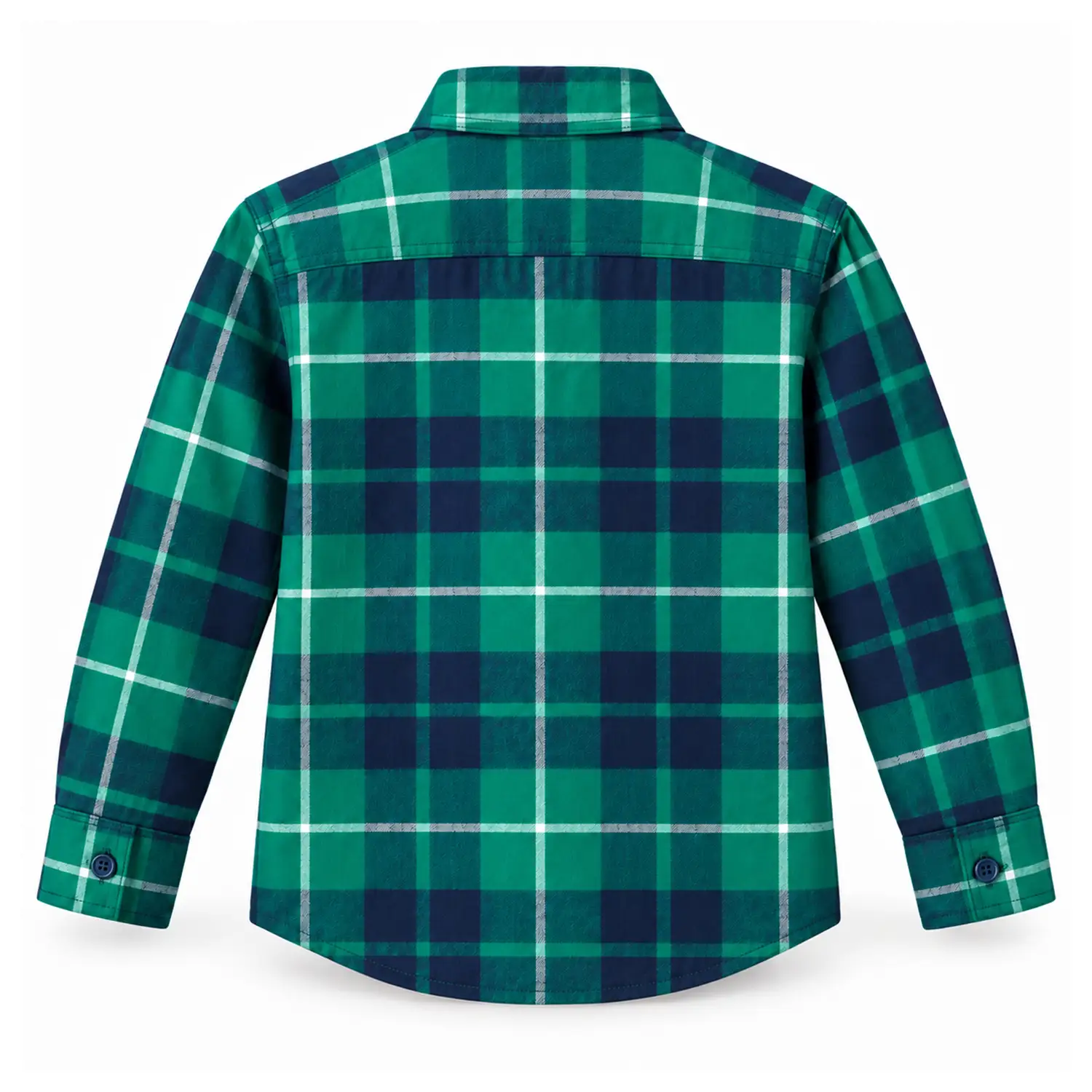 Boys Green & Blue Check Cotton Twill Shirt - Image 2