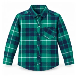 Boys Green & Blue Check Cotton Twill Shirt