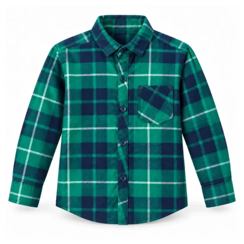 Boys Green & Blue Check Cotton Twill Shirt