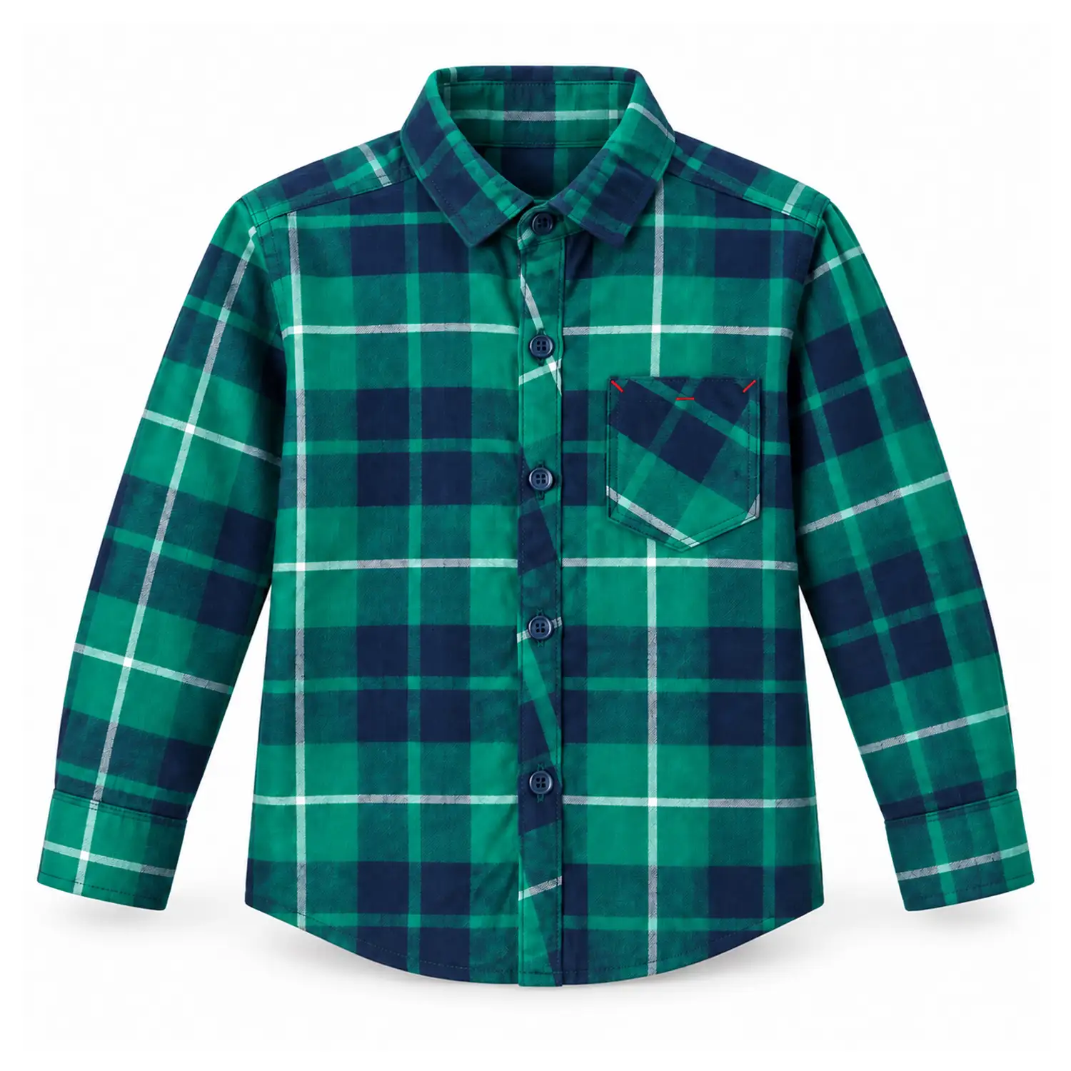 Boys Green & Blue Check Cotton Twill Shirt