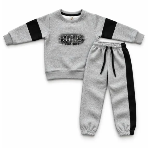 Boys Premium Hugo Boss Grey & Black Tracksuit Set
