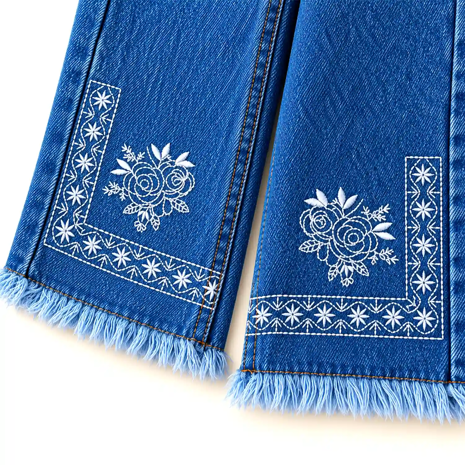 Girls Light Blue Baggy Denim Pant with Embroidery - Image 2