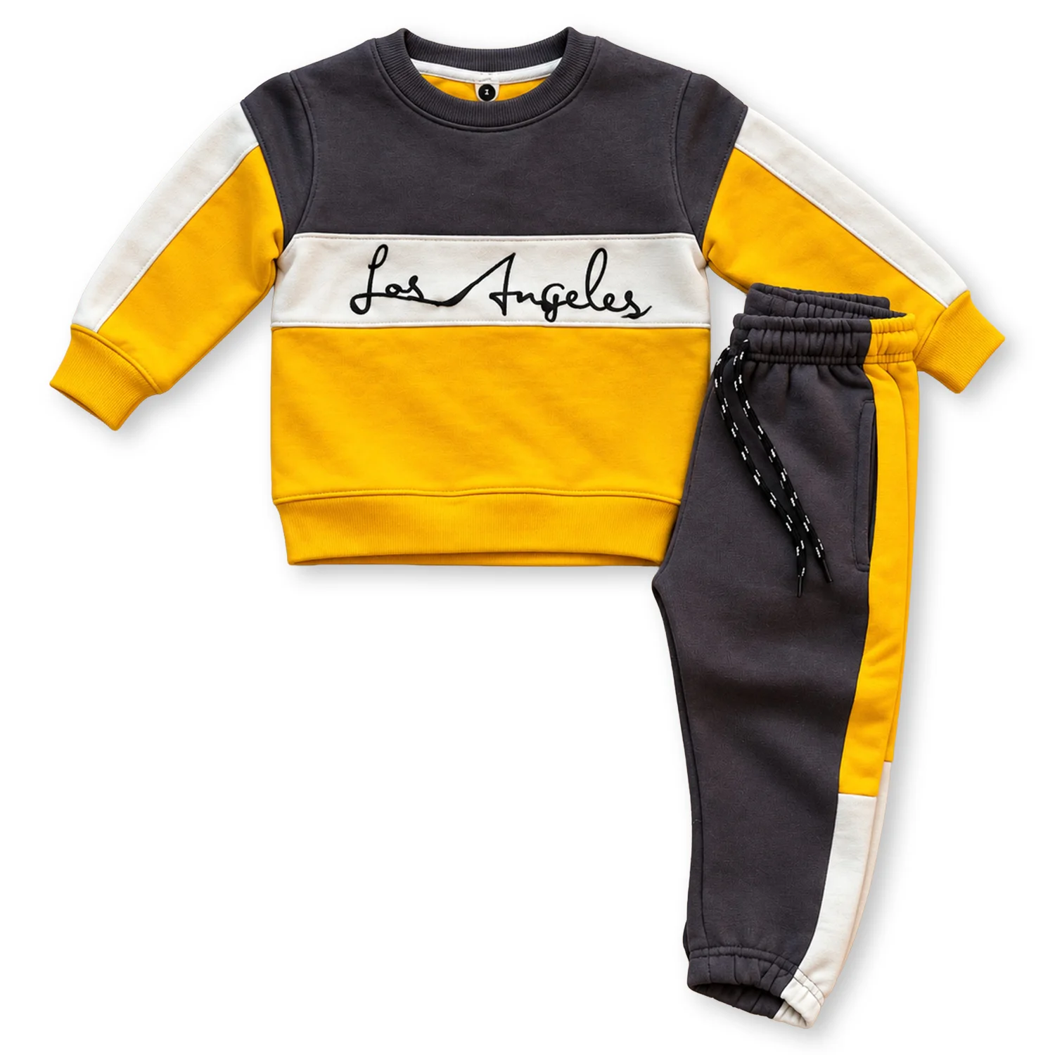 Boys Mustard Yellow & Charcoal Grey Los Angeles Tracksuit Set