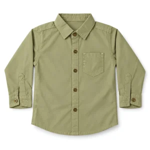 Boys Olive Green Paper Cotton Shirt