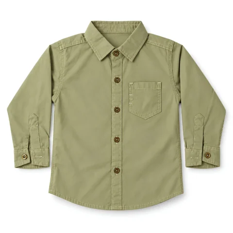 Boys Olive Green Paper Cotton Shirt