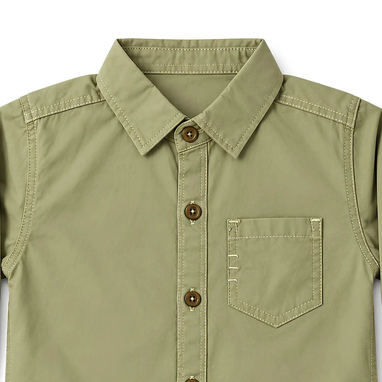 Boys Olive Green Paper Cotton Shirt - Image 3