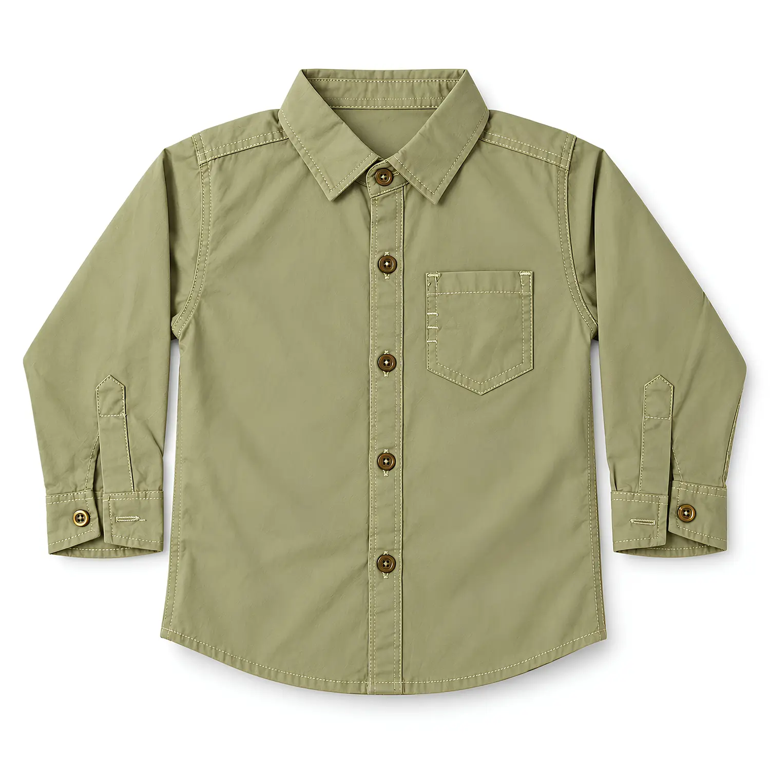 Boys Olive Green Paper Cotton Shirt