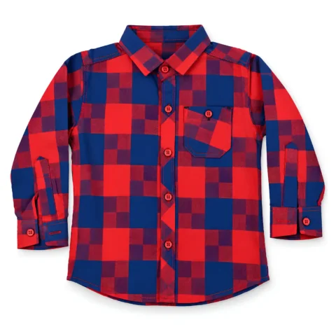 Boys Red & Blue Check Cotton Twill Shirt