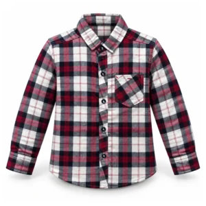 Boys Red White & Black Check Cotton Twill Shirt