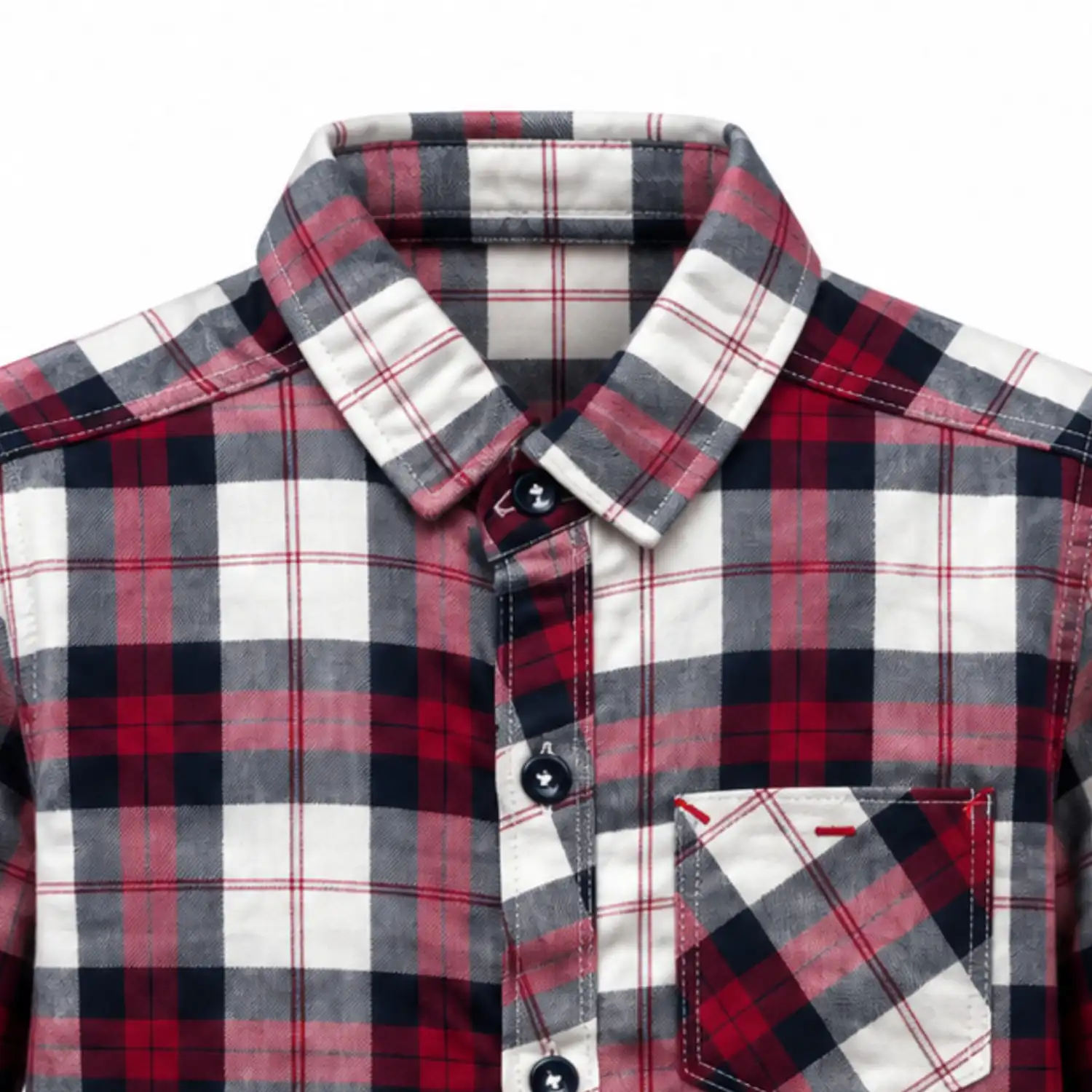 Boys Red White & Black Check Cotton Twill Shirt - Image 3