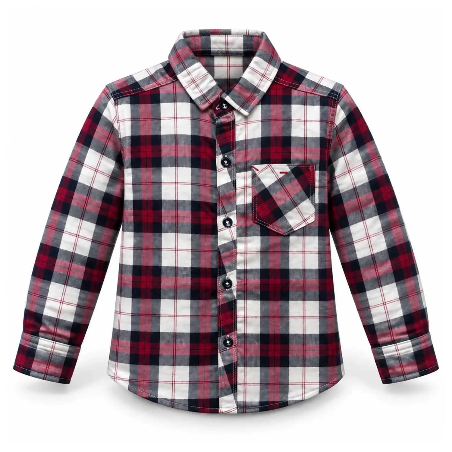 Boys Red White & Black Check Cotton Twill Shirt