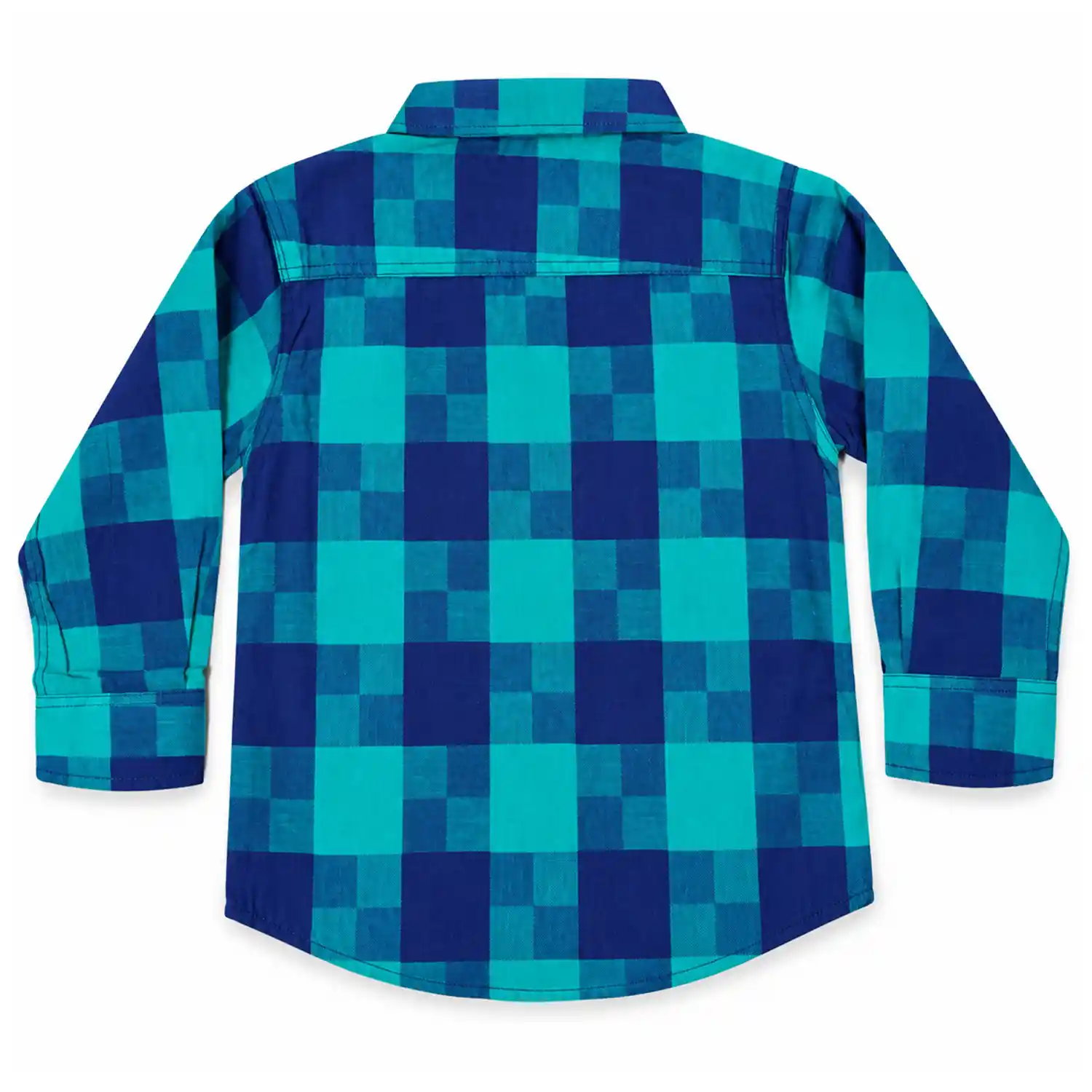 Boys Teel & Blue Check Cotton Twill Shirt - Image 2