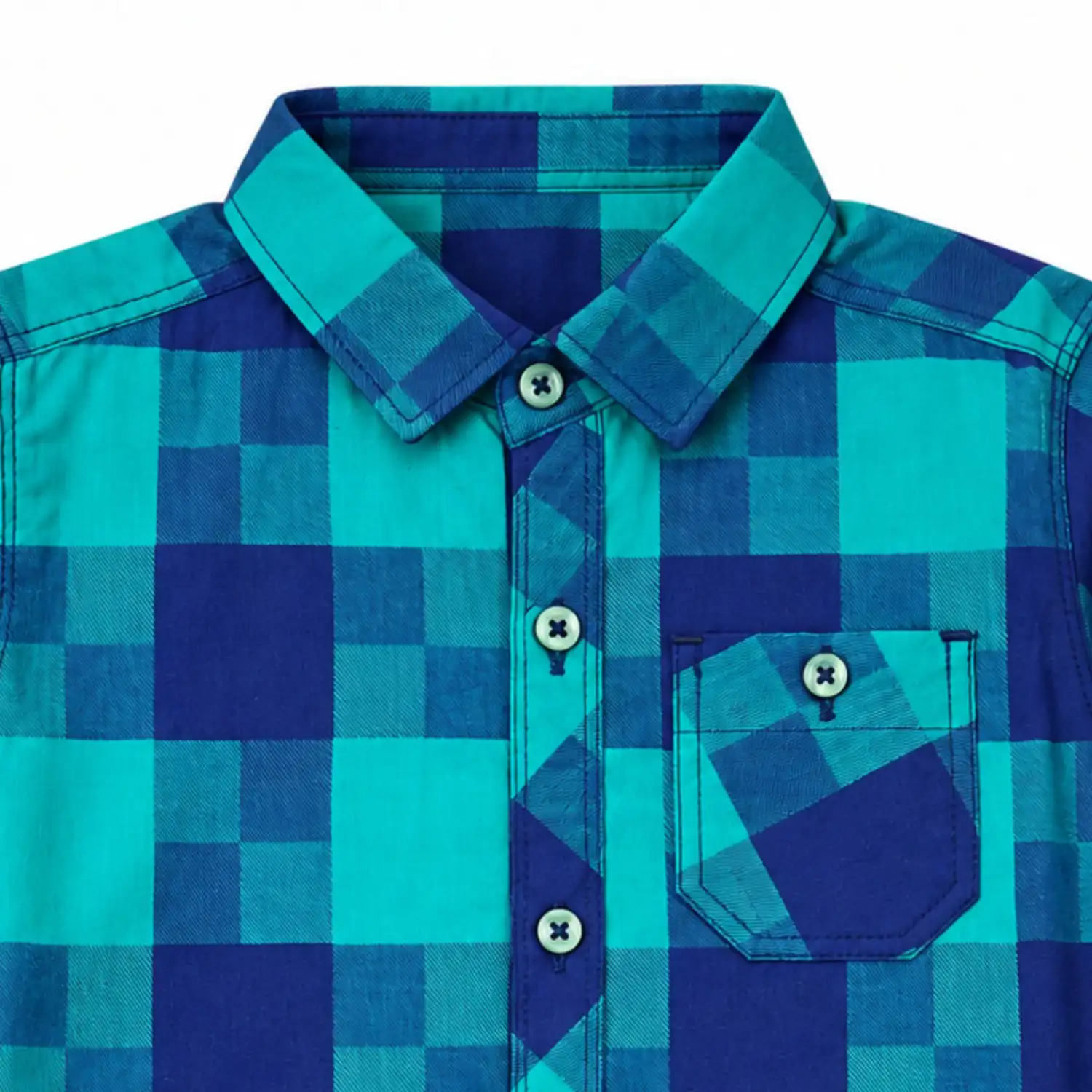 Boys Teel & Blue Check Cotton Twill Shirt - Image 3