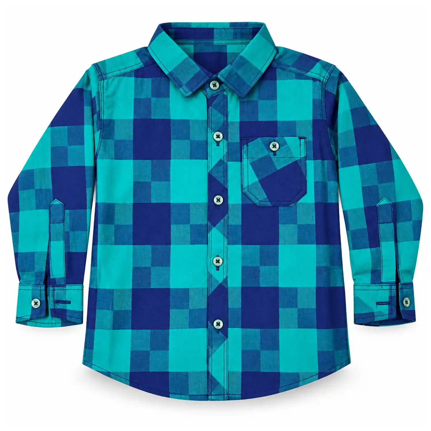 Boys Teel & Blue Check Cotton Twill Shirt