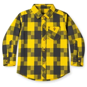 Boys Yellow & Grey Check Cotton Twill Shirt