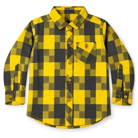 Boys Yellow & Grey Check Cotton Twill Shirt