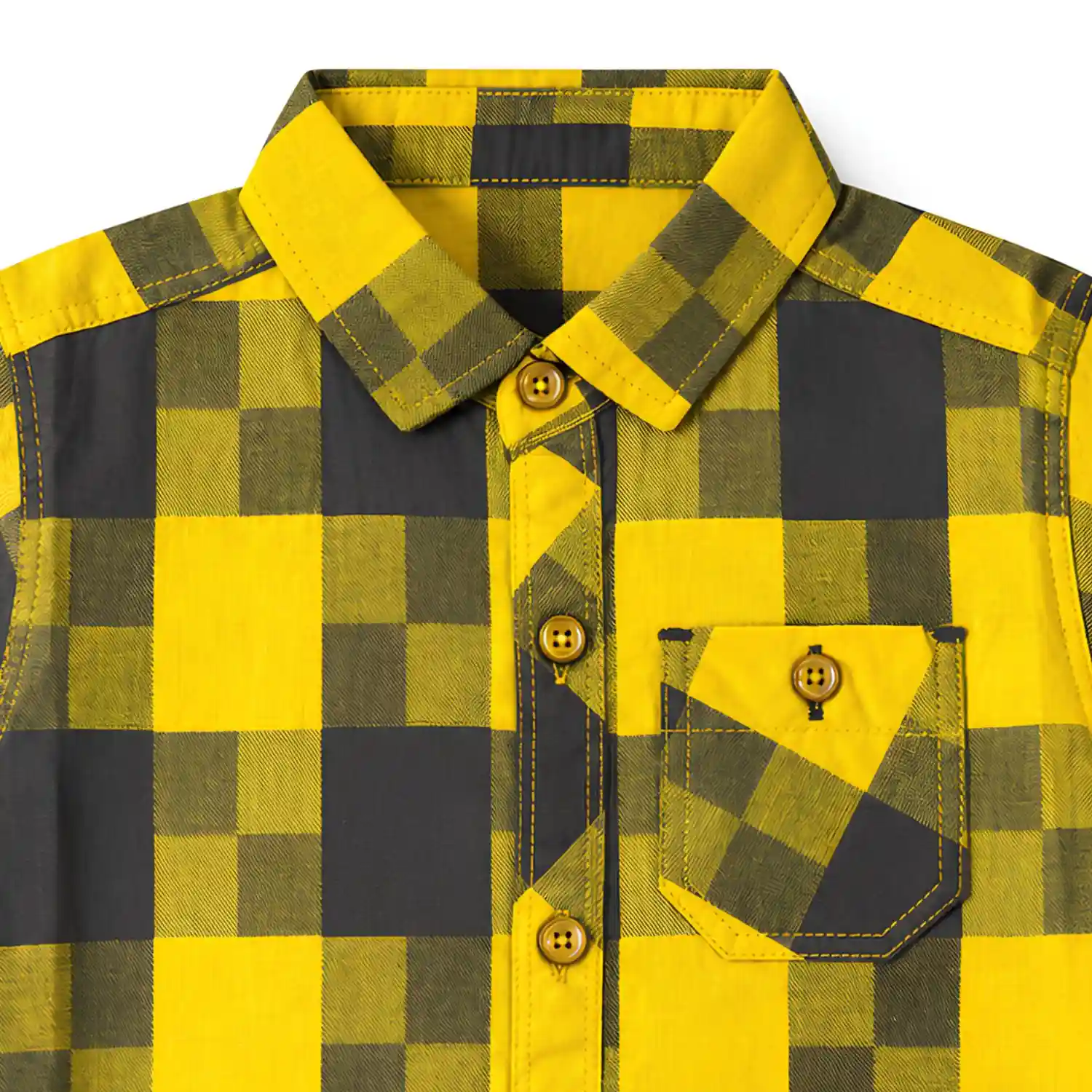 Boys Yellow & Grey Check Cotton Twill Shirt - Image 3